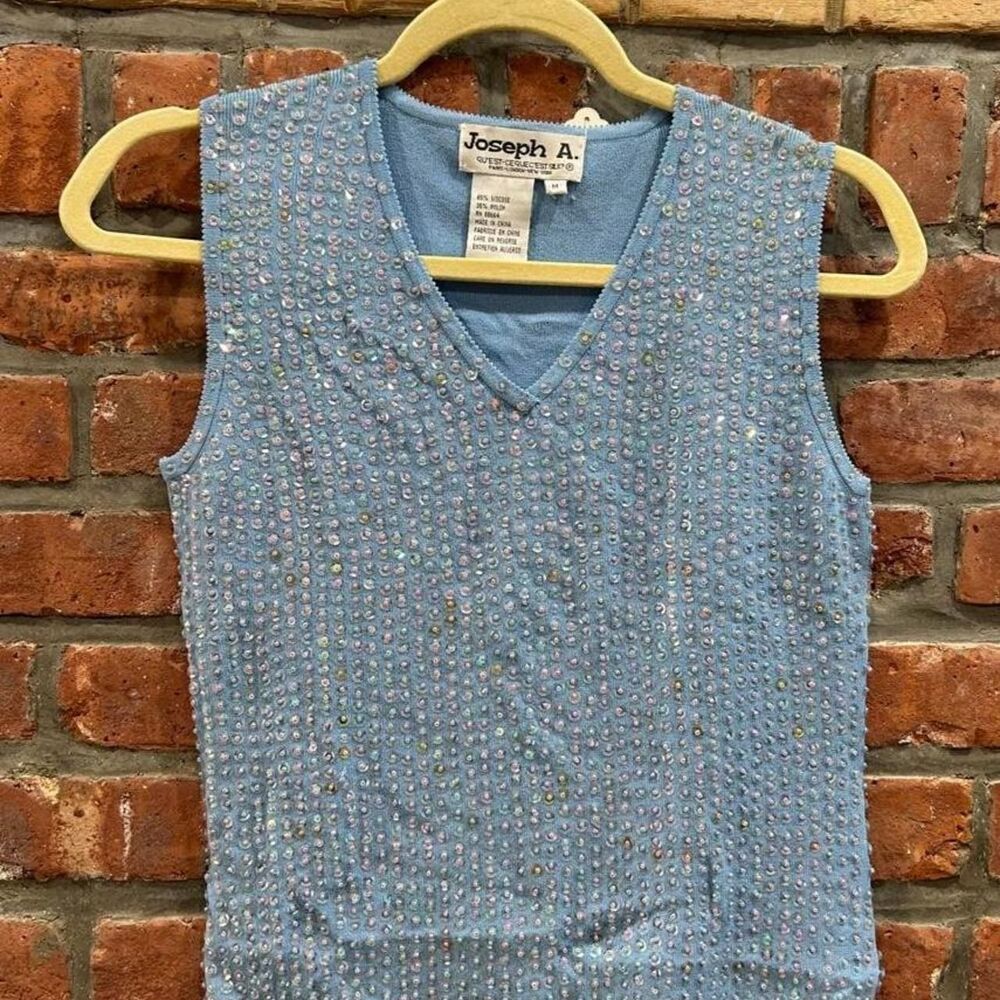 Vintage Knit Sequin Tank Top Ice Blue